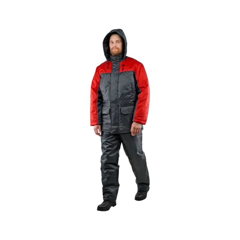 Костюм рабочий утепленный, куртка+полукомбинезон, темно-сер+красн 56-58/170-176