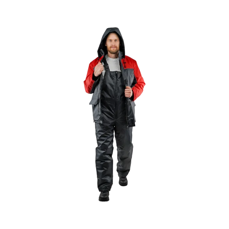 Костюм рабочий утепленный, куртка+полукомбинезон, темно-сер+красн 56-58/170-176