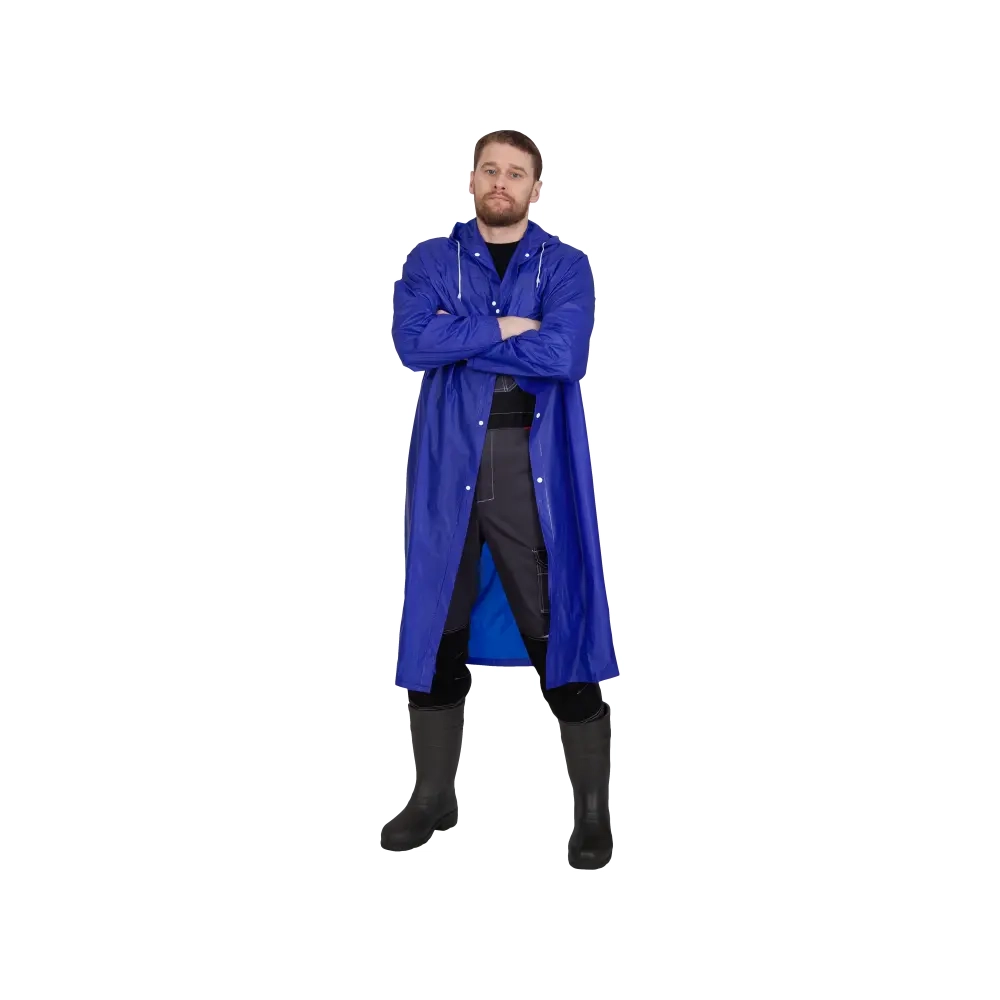 Плащ-дождевик №4 влагозащитный из ПВХ синий, с капюшоном, для мужчин и женщин (XL)