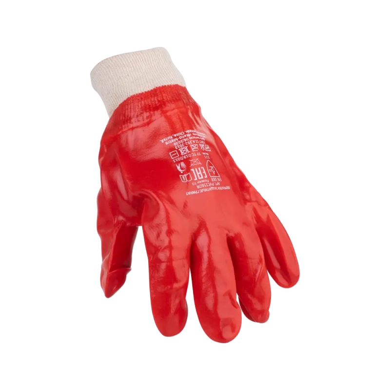 Перчатки облитые ПВХ, Гранат (красные МБС, подкладка Интерлок)