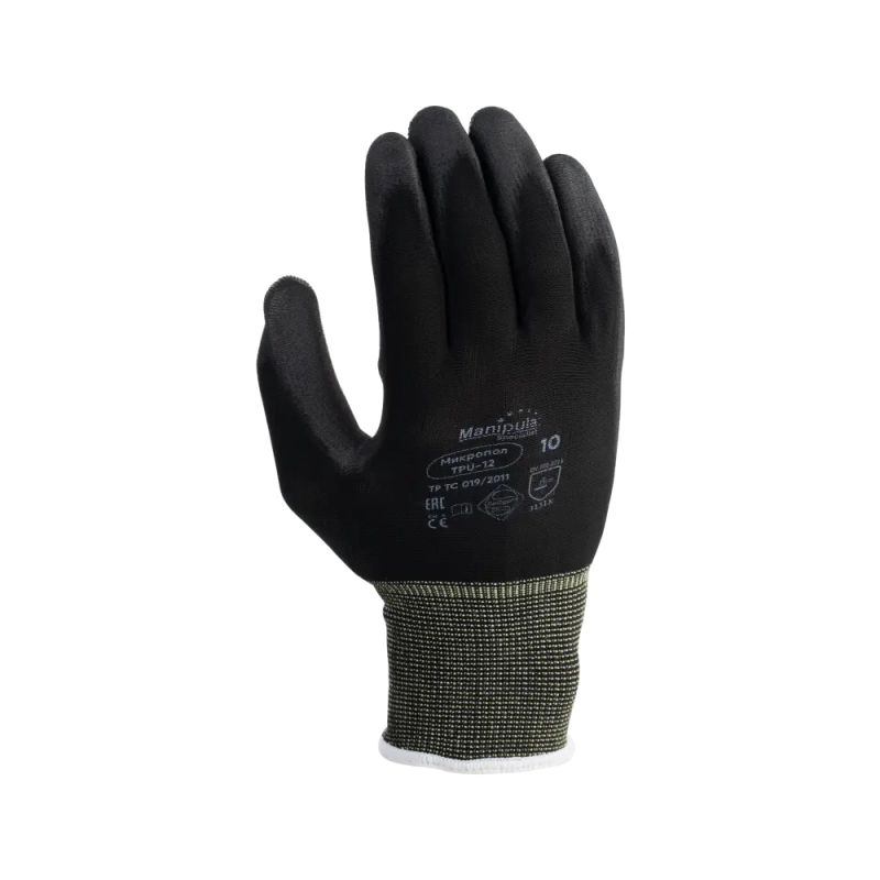 Перчатки нейлоновые с полиуретаном Manipula МикроПол (TPU-12), р.7 черные