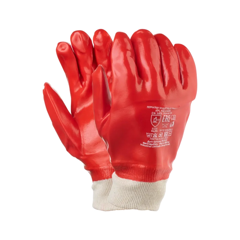 Перчатки облитые ПВХ, Гранат (красные МБС, подкладка Интерлок)