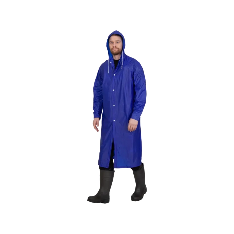 Плащ-дождевик №4 влагозащитный из ПВХ синий, с капюшоном, для мужчин и женщин (XL)
