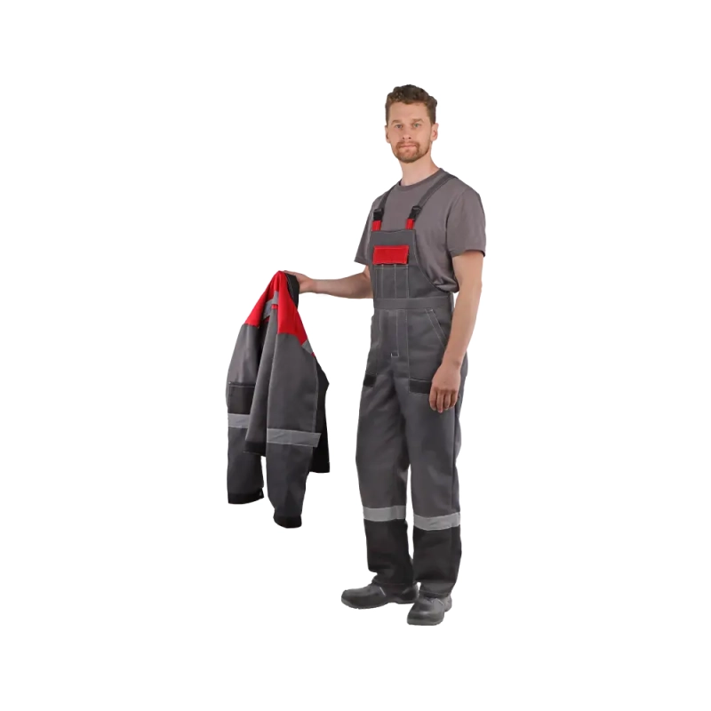 Костюм рабочий Виват, куртка+полукомбинезон, сер+красн р.60-62/170-176